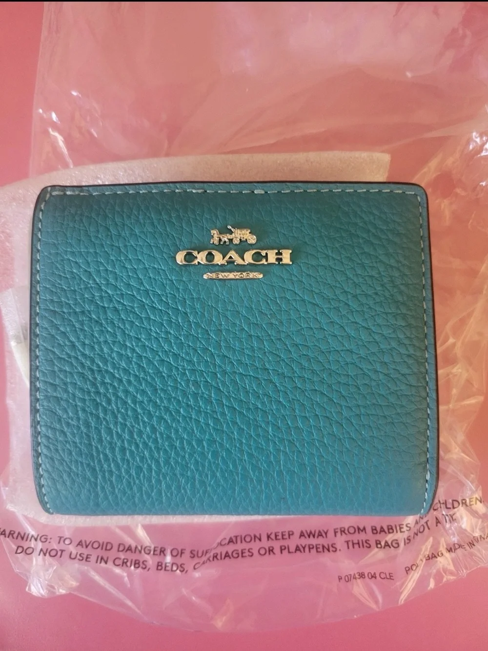Coach Snap Card Case Wallet Teal Blue Leather With C Charm NWT  *AUTHENTIC*